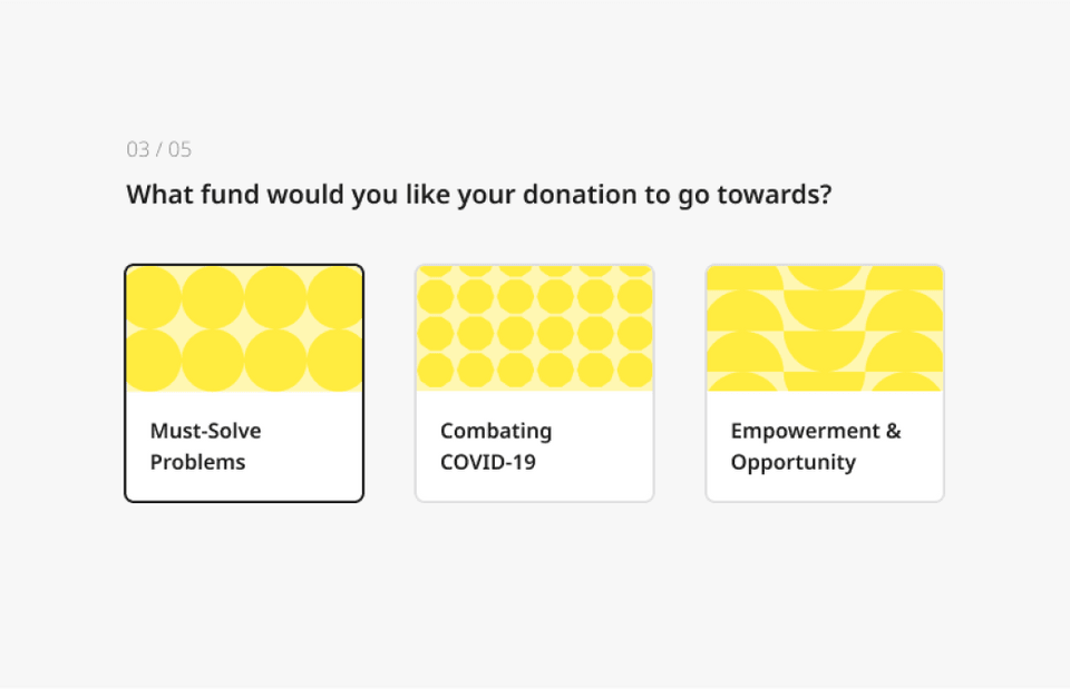Donation component showing part of the giving process.